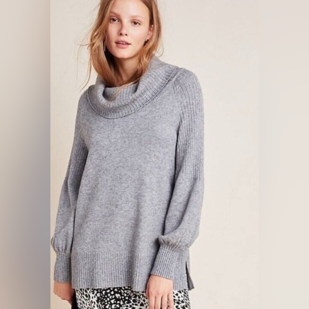 Anthropologie Paloma gray ribbed knit relaxed cowl neck tunic sweater